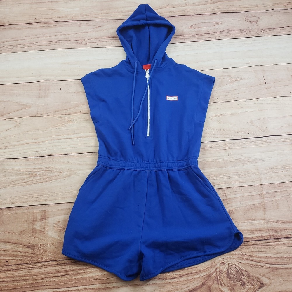 Hunter for Target Romper Womens Extra Small Blue Red Sleeveless Sweatsuit Hooded